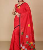 Red Box Aplic Cotton blended Saree 