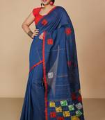 Turquoise Box Aplic  Cotton blended Saree 