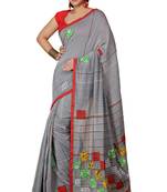 Grey Box Aplic  Cotton blended Saree 