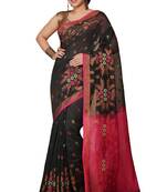 Black Floral woven Design  Cotton Saree 