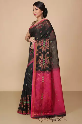 Black Floral woven Design  Cotton Saree 