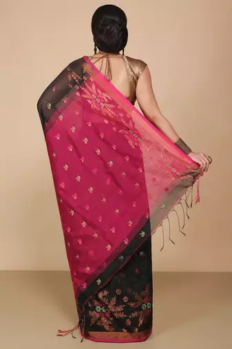 Black Floral woven Design  Cotton Saree 