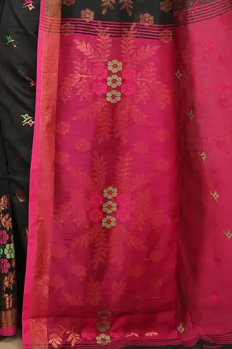 Black Floral woven Design  Cotton Saree 