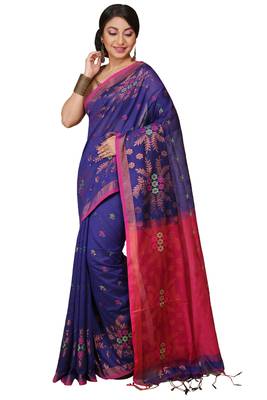Blue Floral woven Design  Cotton Saree  1