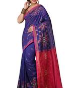 Blue Floral woven Design  Cotton Saree 