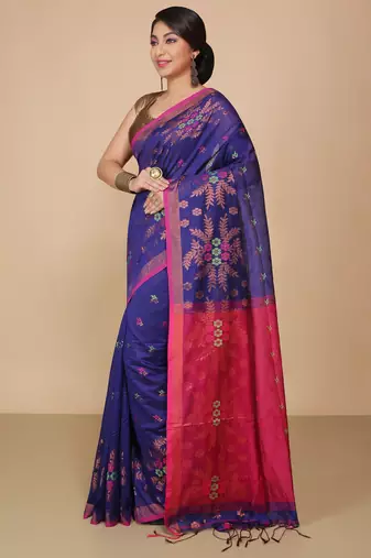 Blue Floral woven Design  Cotton Saree 