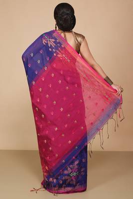 Blue Floral woven Design  Cotton Saree  4