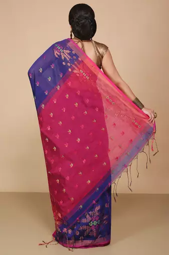 Blue Floral woven Design  Cotton Saree 