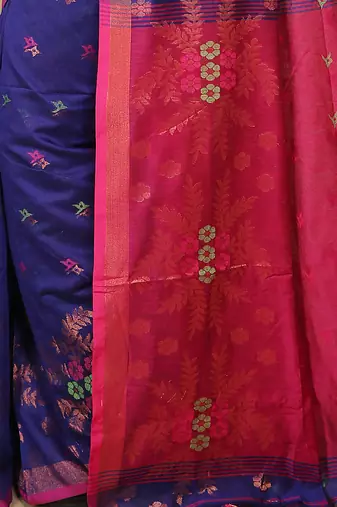 Blue Floral woven Design  Cotton Saree 