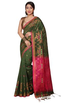 Green Floral woven Design  Cotton Saree  1