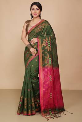 Green Floral woven Design  Cotton Saree  2