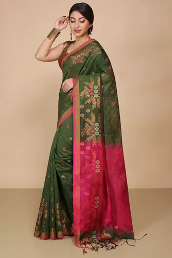 Green Floral woven Design  Cotton Saree 