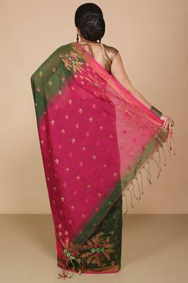 Green Floral woven Design  Cotton Saree  4