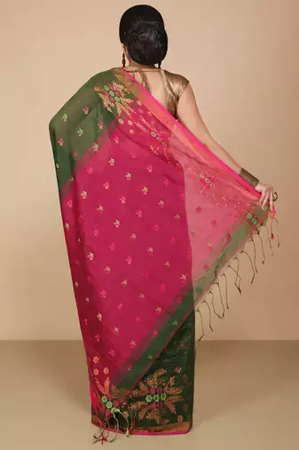 Green Floral woven Design  Cotton Saree 
