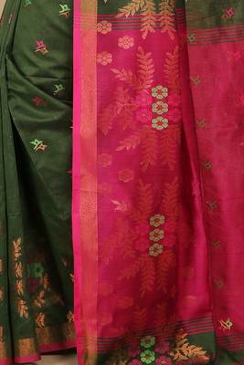 Green Floral woven Design  Cotton Saree  5