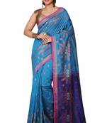Turquoise Floral woven Design  Cotton Saree 