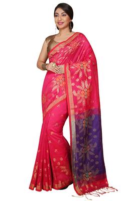 Pink Floral woven Design  Cotton Saree  1