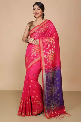 Pink Floral woven Design  Cotton Saree 