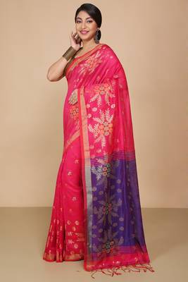 Pink Floral woven Design  Cotton Saree  3