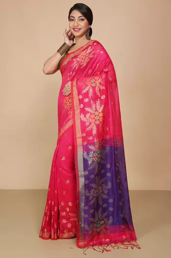 Pink Floral woven Design  Cotton Saree 