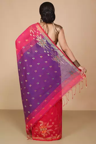 Pink Floral woven Design  Cotton Saree 