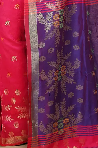 Pink Floral woven Design  Cotton Saree 