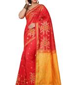 Red Floral woven Design  Cotton Saree 