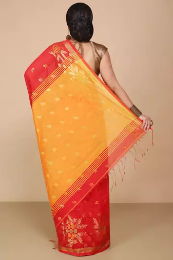 Red Floral woven Design  Cotton Saree 
