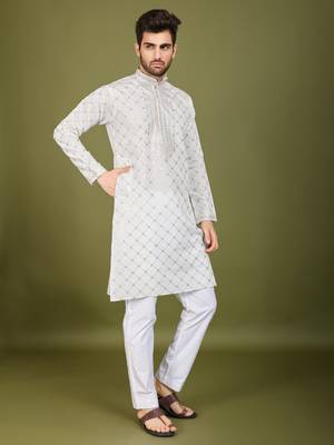 white viscose silk sequins embroidered kurta with dupatta 4