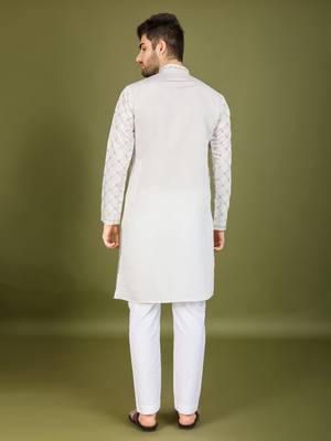 white viscose silk sequins embroidered kurta with dupatta 6