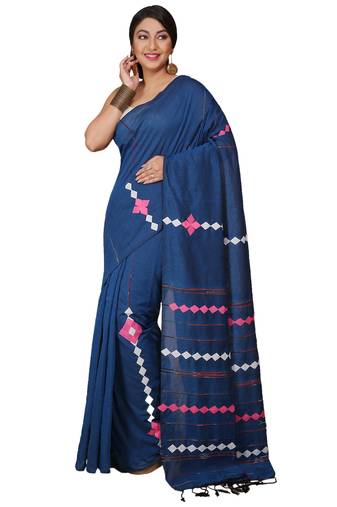 Turquoise Nimki Aplic  Cotton blended Saree 