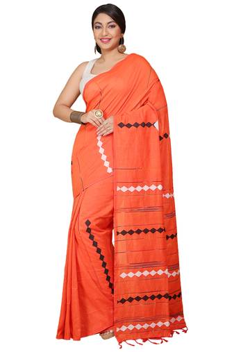 Orange Nimki Aplic  Cotton blended Saree 