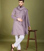 Dusty purple viscose silk thread & sequins embroidered work wedding festival party wear straight kurta with dupatta