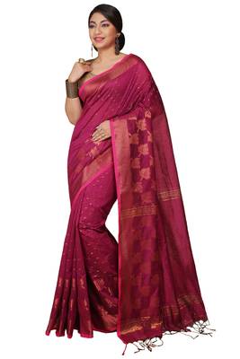 Magenta  Cotton Leaf Design Sarees with Jacquard Work with Blouse Piece 1
