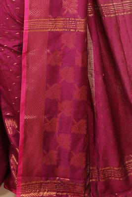 Magenta  Cotton Leaf Design Sarees with Jacquard Work with Blouse Piece 4
