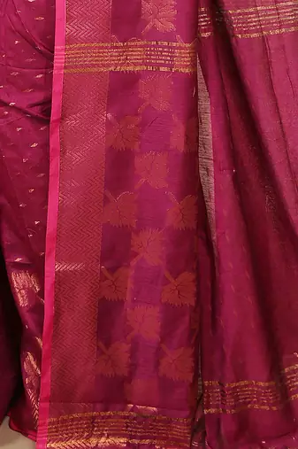 Magenta  Cotton Leaf Design Sarees with Jacquard Work with Blouse Piece