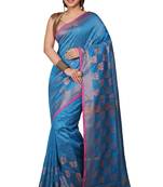 Turquoise  Cotton Leaf Design Sarees with Jacquard Work with Blouse Piece 