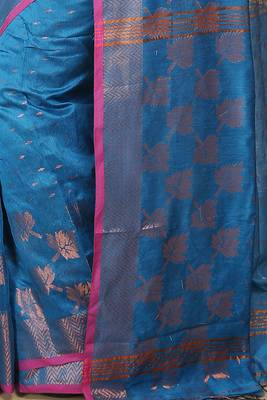 Turquoise  Cotton Leaf Design Sarees with Jacquard Work with Blouse Piece  4