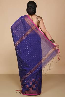 Blue  Cotton Leaf Design Sarees with Jacquard Work with Blouse Piece  4