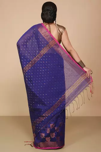 Blue  Cotton Leaf Design Sarees with Jacquard Work with Blouse Piece 