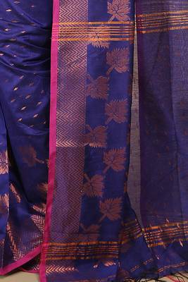 Blue  Cotton Leaf Design Sarees with Jacquard Work with Blouse Piece  5