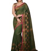 Green  Cotton Leaf Design Sarees with Jacquard Work with Blouse Piece 