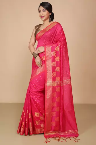 Pink  Cotton Leaf Design Sarees with Jacquard Work with Blouse Piece 