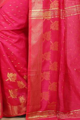 Pink  Cotton Leaf Design Sarees with Jacquard Work with Blouse Piece  4