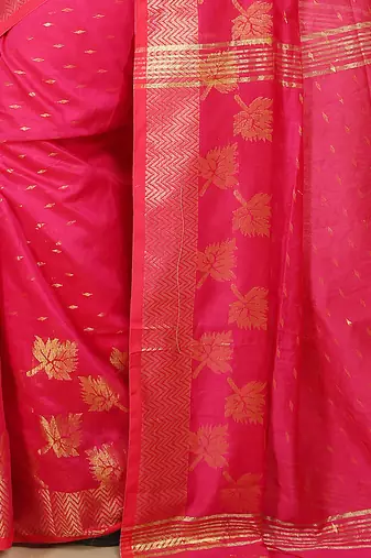 Pink  Cotton Leaf Design Sarees with Jacquard Work with Blouse Piece 