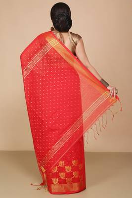 Red  Cotton Leaf Design Sarees with Jacquard Work with Blouse Piece  4