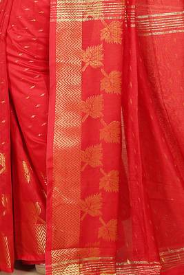 Red  Cotton Leaf Design Sarees with Jacquard Work with Blouse Piece  5