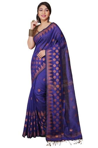 Blue Woven Handloom ball design  Cotton Saree 