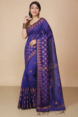 Blue Woven Handloom ball design  Cotton Saree  2