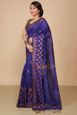Blue Woven Handloom ball design  Cotton Saree  3